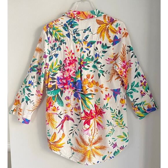 RACHEL Rachel Roy Linen Blend Blouse Hawaiian Tropical Birds Women Size Large - Picture 3 of 8